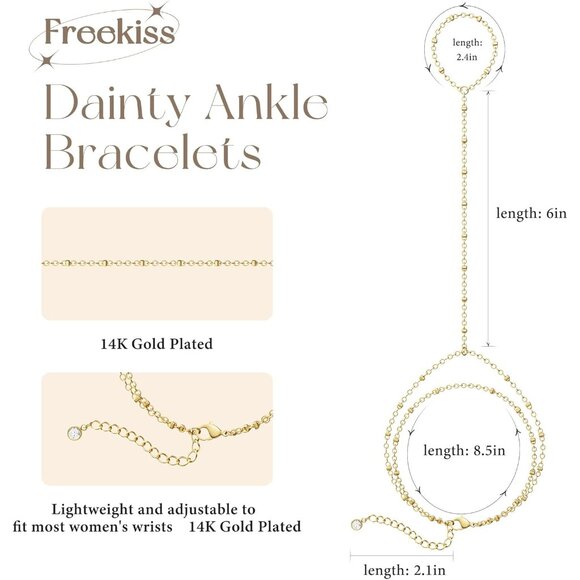 2 Layered Anklet A-GD Beaded Cuban Link Waterproof Adjustable  Anklet for Women - Picture 4 of 9